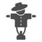 Scarecrow solid icon, halloween concept, bogey in hat and shirt sign on white background, creepy protector of harvest