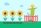 Scarecrow and Sunflower Field Vector Illustration