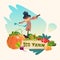 Scarecrow On Vegetable Field Eco Farming Logo Concept