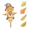 Scarecrow watercolor clipart, fall leaves, halloween clipart, scare, cartoon, autumn decor, autumn clipart