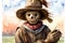 A Scarecrow Wearing A Straw Hat And Holding A Stick. Generative AI