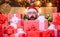 Scared bearded man. winter shopping sales. Cheerful elf. christmas gift delivery. Boxing day. hipster santa hat