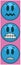 Scared blue emoji with pink background. Three icons