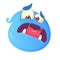 Scared blue monster cartoon face avatar. Vector illustration of blue ghost mascot. Halloween design.