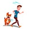 Scared Boy Runs Away From The Dog Vector. Isolated Illustration