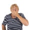 Scared elder woman isolated over white background