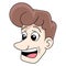 Scared faced brown curly haired man head illustration