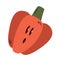 Scared flat red pepper. Anthropomorphic fruit with vivid emotions. Isolated vector close-up. Healthy vegan food. Design