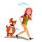 Scared Girl Runs Away From The Dog Vector. Isolated Illustration