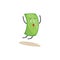 Scared green dollar bill character running away and falling,