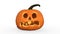 Scared Halloween pumpkin, carved Jack O Lantern decorative pumpkin isolated on white background, 3D render