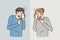 Scared man and woman feel afraid talking on phone