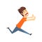 Scared and panicked young man running and shouting, emotional guy afraid of something vector Illustration on a white