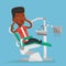 Scared patient in dental chair vector illustration