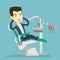 Scared patient in dental chair vector illustration