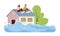 Scared people on flooded house roof flat concept vector spot illustration