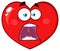 Scared Red Heart Cartoon Emoji Face Character With Panic Expression