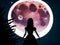 Scared woman in a dress looking out at the moon ominous presence seq 7 of 16