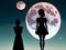 Scared woman in a dress looking out at the moon ominous presence seq 8 of 16