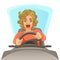Scared woman driving
