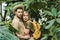 scared young couple in safari suits