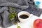 Scarf ,sweater knitting wool ,hot coffee of lifestyle woman relax in winter