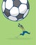 Scaried man escaping from falling soccer ball