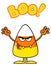 Scaring Candy Corn Cartoon Character Holding Up His Arms With Text