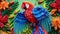 Scarlet macaw in quilling style, its vibrant feathers and intricate patterns crafted by paper coils