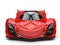 Scarlet red awesome race super car - front view closeup shot
