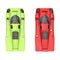 Scarlet red and lime green vintage super race cars - top down view