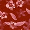 Scarlet Seamless Illustration. Coral Pattern Leaves. Pink Tropical Vintage. Ruby Flower Texture. Brown Flora Background. Spring