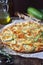 Scarpaccia, Italian cuisine. Thin zucchini pie and olive oil