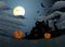 Scarry halloween cabin with moon and bat