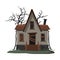 Scary Abandoned House with Boarded Up Windows, Halloween Haunted Small Cottage Vector Illustration on White Background