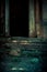 Scary background in horror style, an open door entrance to a dangerous staircase of an old house, stair steps to a