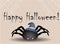 Scary black spider. Horrible Halloween poster and postcard..trick or treat