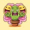 Scary Cactus With Balloon Cartoon. Plant Icon Concept With Funny Pose