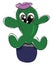 A scary cactus plant emoji seated on a flower pot has big round eyes and is wearing a purple hat vector color drawing or