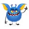 Scary cartoon monster gremlin with a big mouth waving hand. Halloween vector illustration.