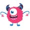 Scary cartoon one eyed monster. Vector Halloween pink monster illustration.