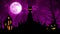 Scary Cat and Castle and Moon in Purple Background