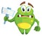 Scary creature with axe. Green monster cartoon character