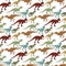 Scary dinosaurs vector tyrannosaurus seamless pattern background t-rex danger creature force wild jurassic predator