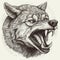 Scary evil angry predatory wolf head grinning teeth, portrait black and white drawing, engraving style,