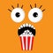 Scary face emotions boo Popcorn. Cinema icon in flat design style. Movie background