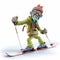 Scary Funny 3d Cartoon Character Skiing In Ghoulpunk Style