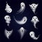 Scary and funny ghost emotions icons collection formed by realistic steamy vapor spooks dark background vector illustration