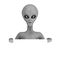 Scary Gray Humanoid Alien with Blank Presentation or Information Board. 3d Rendering