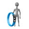 Scary Gray Humanoid Alien Cartoon Character Person Mascot with Blue Fitness Tracker. 3d Rendering